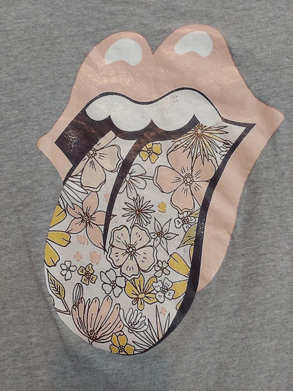 Rolling Stones Graphic Tee Gray Bella+Canvas Medium Floral Tongue Logo Cotton